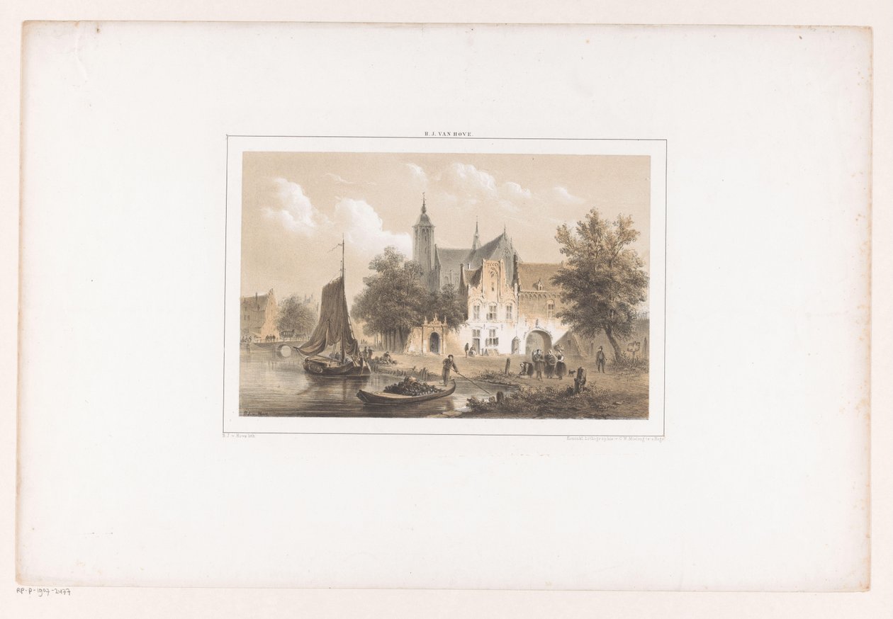 Panoráma města s řekou a kostelem od Bartholomeus Johannes van Hove