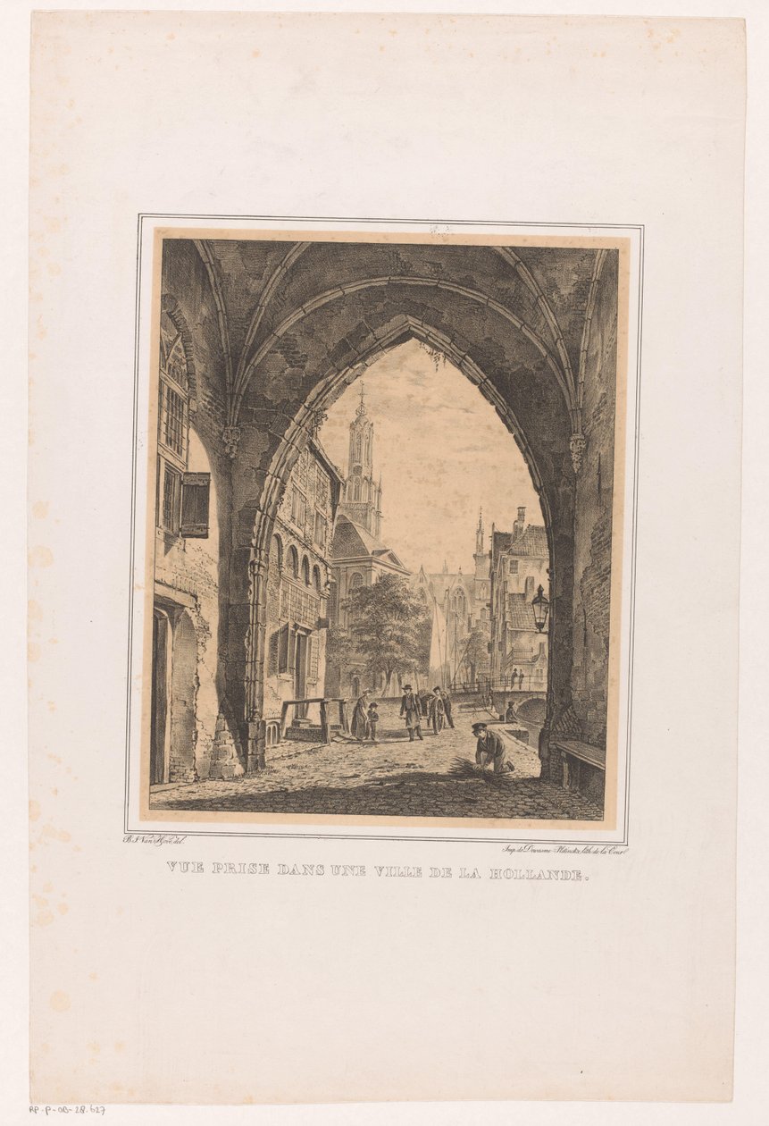 Panoráma města zpod brány Vue prize dans une ville de la Hollande (název na objektu) od Bartholomeus Johannes van Hove