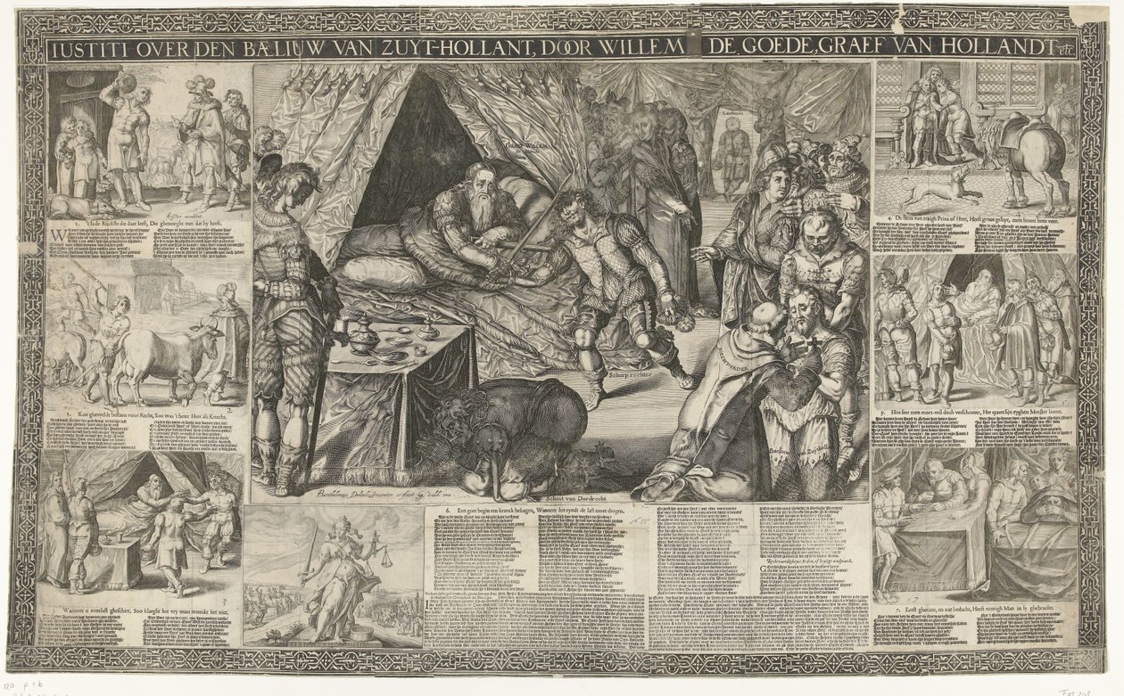 Rozsudek hraběte Willema III. o soudním vykonavateli Jižního Holandska, 1336 Iustiti over den baeliuw van Zuyt-Hollant, Willem de Goede, hrabě van Hollandt atd. (název na objektu) od Bartholomeus Willemsz. Dolendo (signed by artist)