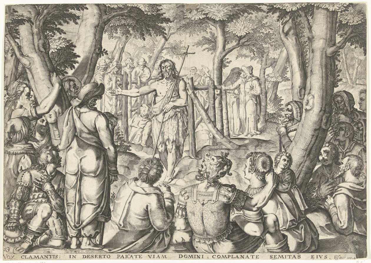 Jan Křtitel káže skupině lidí od Bartholomeus Willemsz. Dolendo