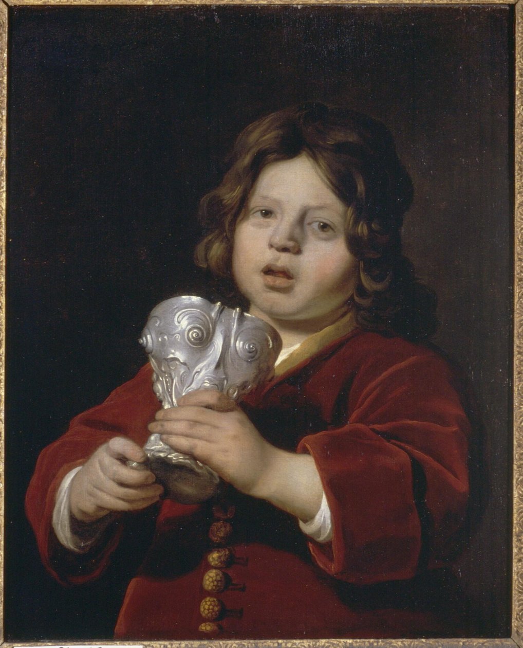 Portrét chlapce držícího stříbrný pohár na pití od Bartholomeus van der Helst