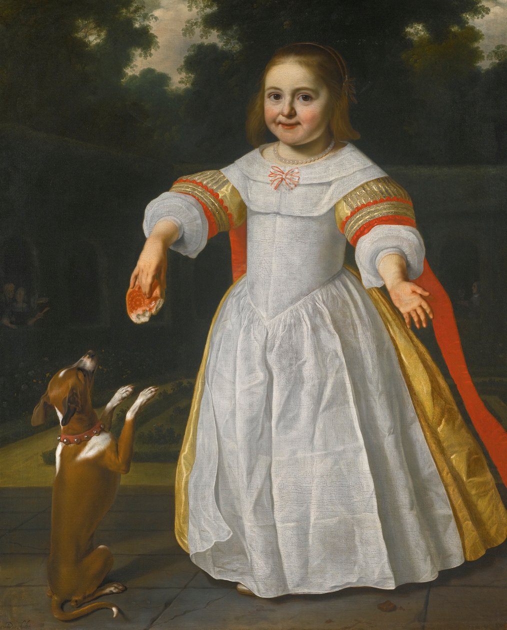 Portrét dívky s chlebem a psem od Bartholomeus van der Helst
