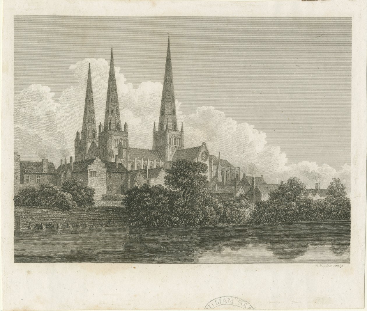 Katedrála Lichfield - South West View: rytina, nd [?1796] od Bartholomew Howlett