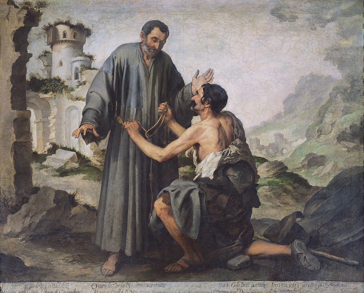 Fray Ginepero a chudý muž od Bartolomé Esteban Murillo