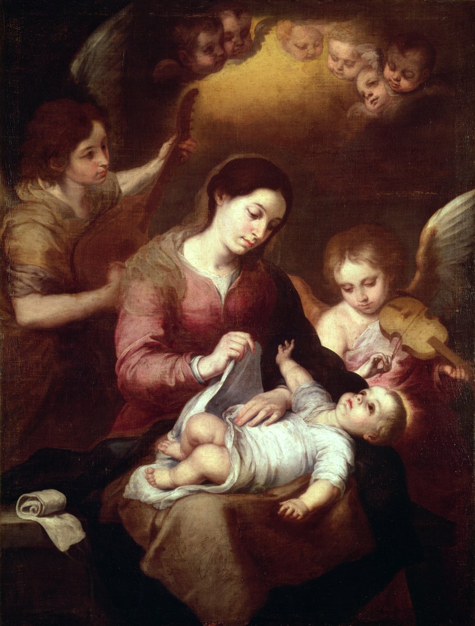 Madonna balící Ježíška do zavinovaček od Bartolomé Esteban Murillo