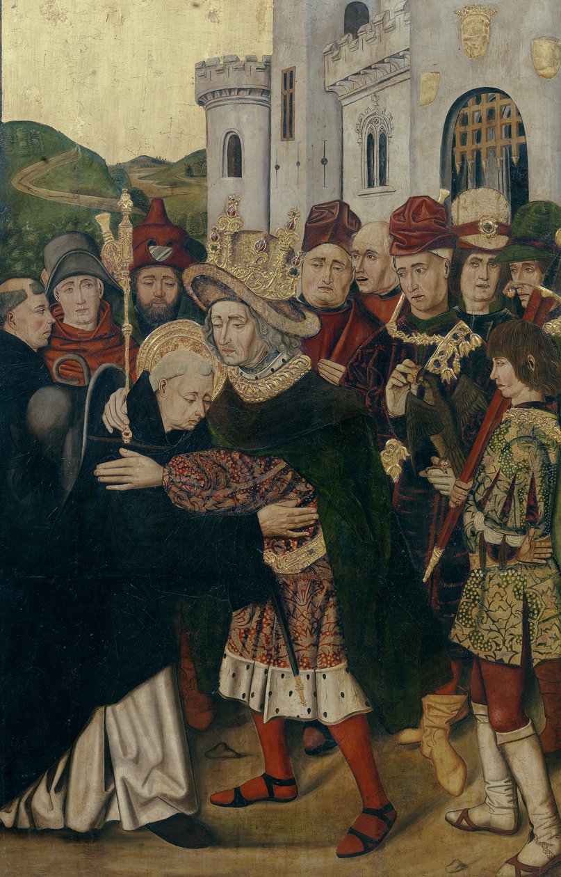 Král Ferdinand I. Kastilský přivítal svatého Dominika ze Silos, 1478-1480 od Bartolomé Bermejo
