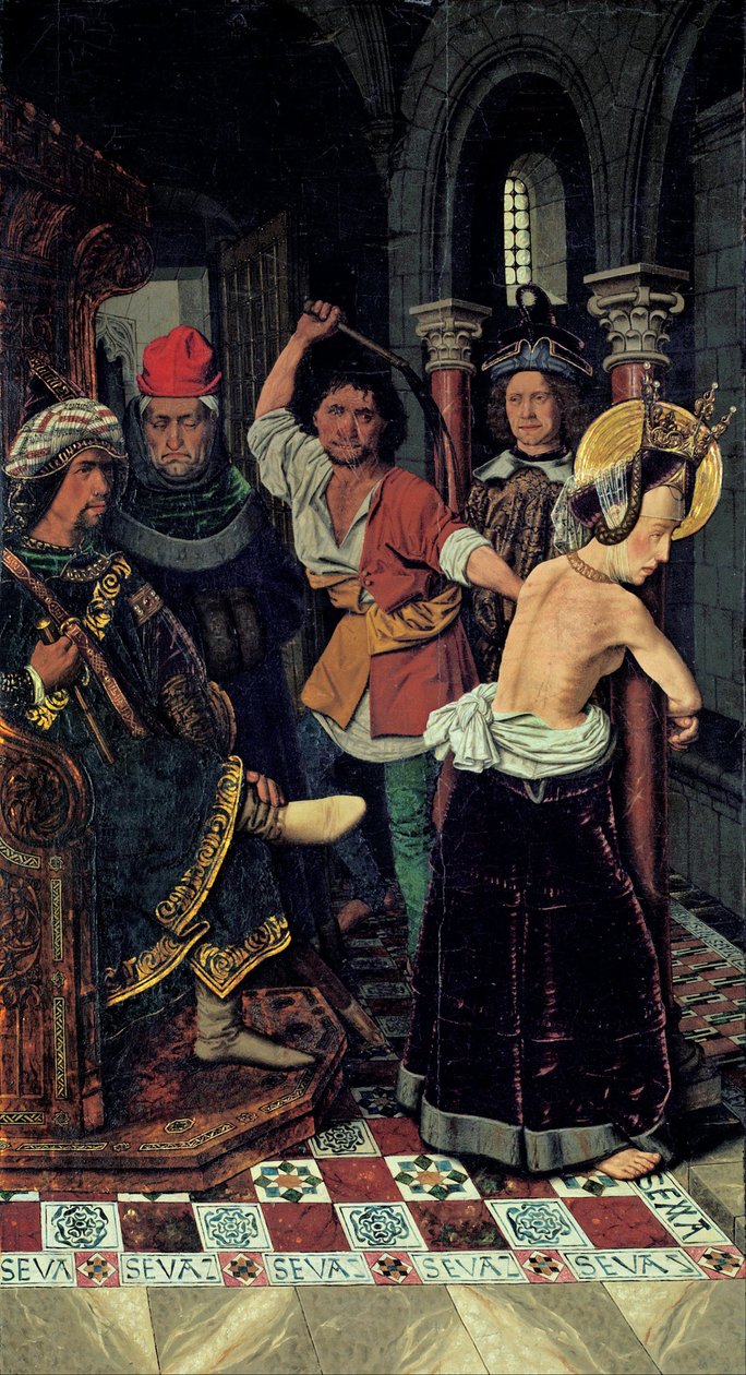 Španělsky: La flagellación de Santa Engracia Bičování svaté Engracie od Bartolomé Bermejo