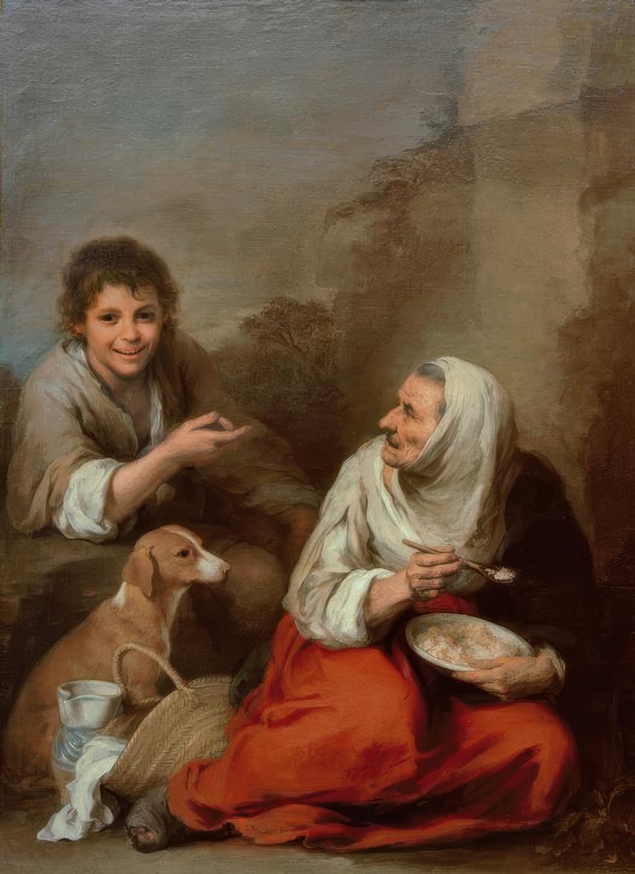 Stará žena, zesměšněná klukem od Bartolomé Esteban Murillo