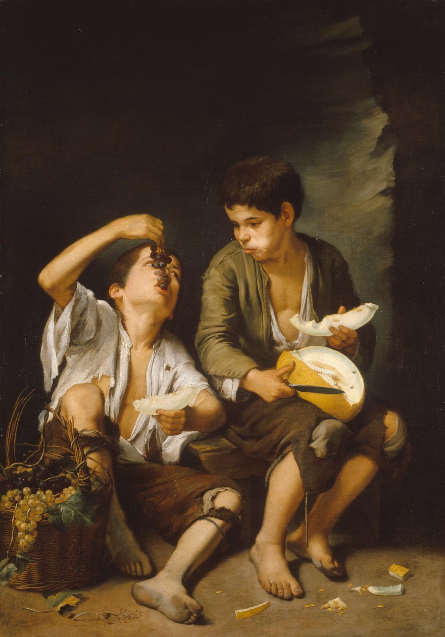 Němčina: Jedlíci hroznů a melounů Chlapci jedí hrozny a melouny od Bartolomé Esteban Murillo