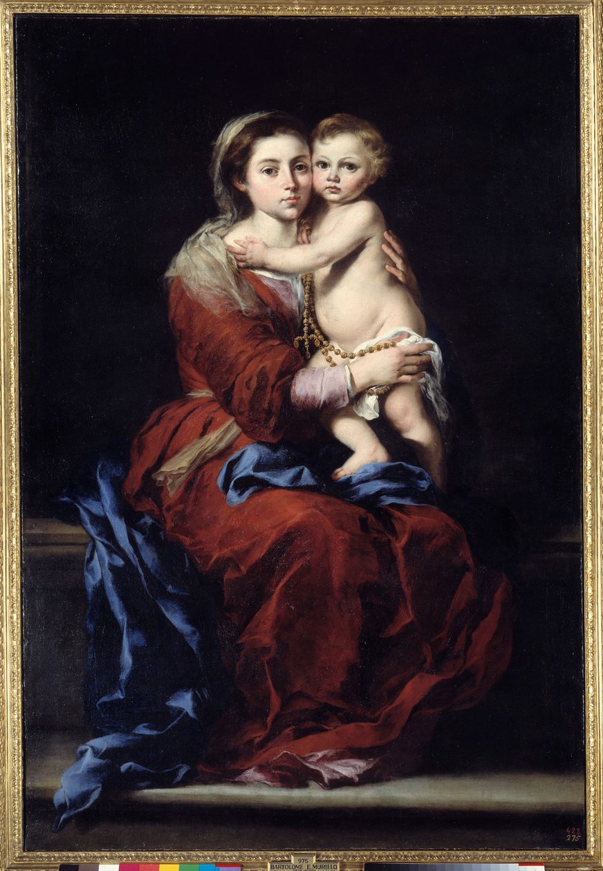 Růžencová panna. Madonna má dítě. Obraz Bartolome Murillo (1618-1682) od Bartolomé Esteban Murillo