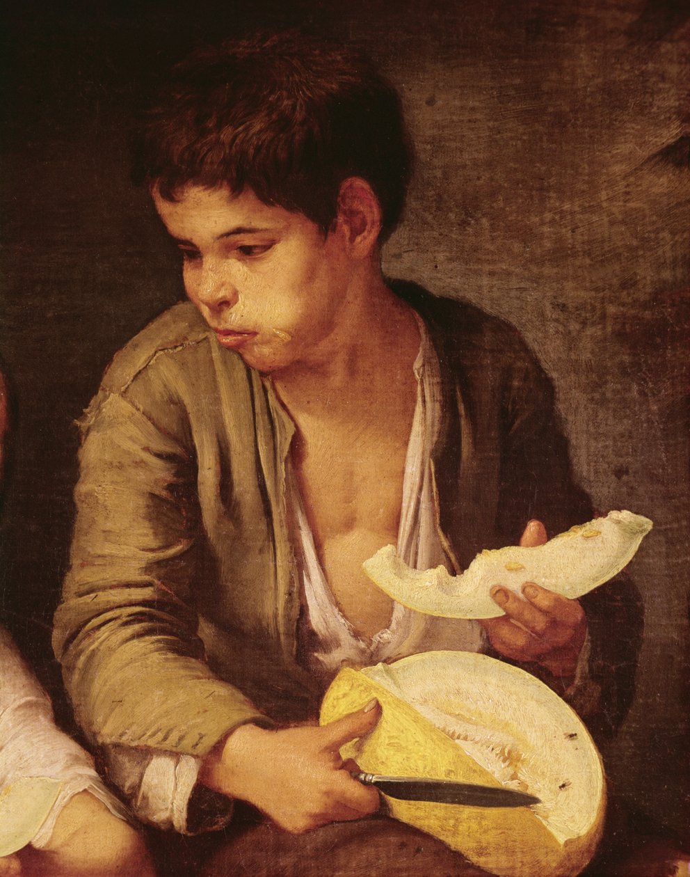 Detail dvou dětí jedí meloun a hrozny, 1645-46 olej na plátně viz 161023 od Bartolomé Esteban Murillo