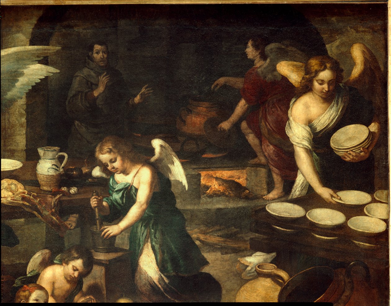La cuisine des Anges - kuchyně andělů. Jedna z nejznámějších ... od Bartolome Esteban (school of) Murillo