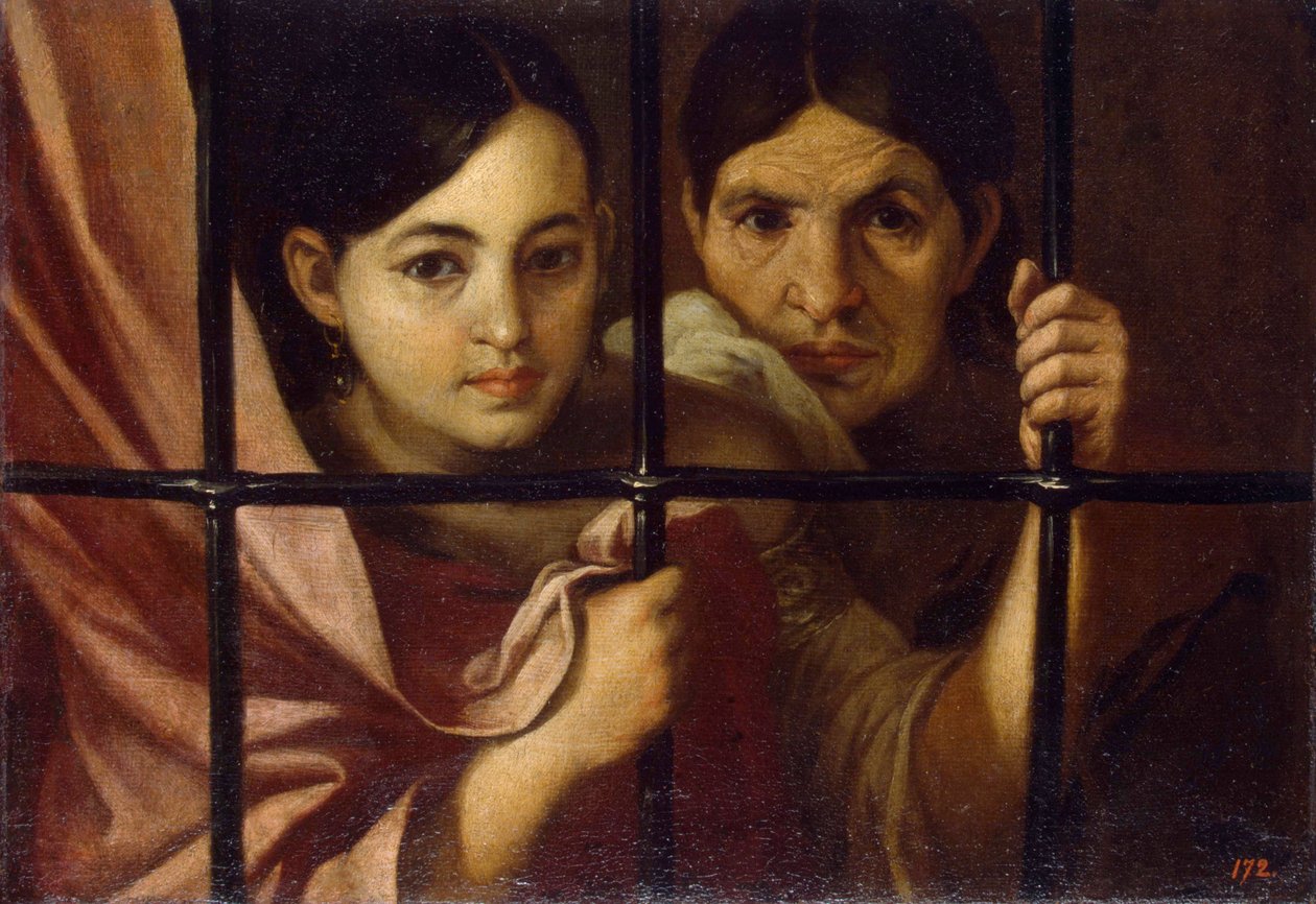 Deux femmes derriere une grille (Dvě ženy za mříží) - Obraz Bartolome Esteban Murillo (1617-1682), olej na plátně od Bartolomé Esteban Murillo