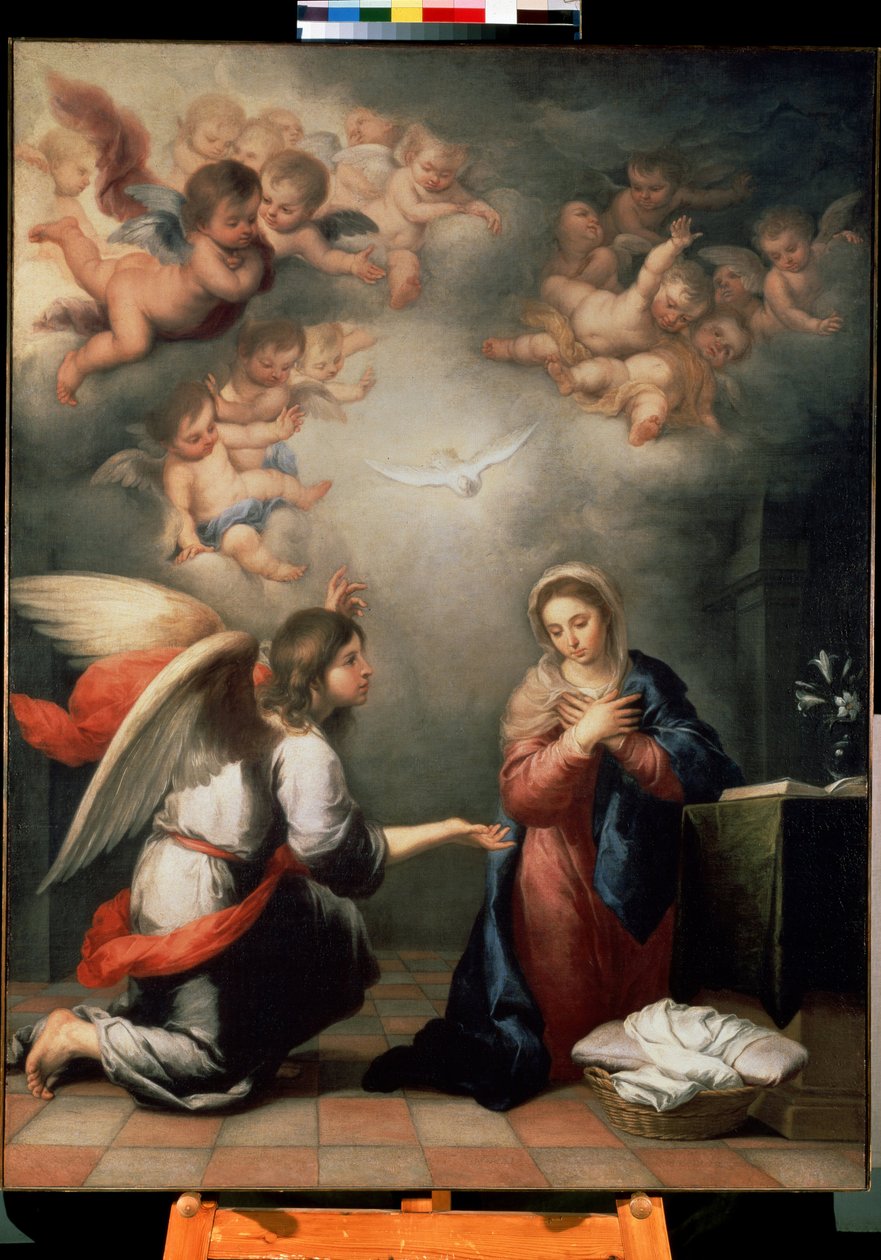 Zvěstování. Obraz Bartolome Esteban Murillo (1617-1682), cca 1660. Španělské umění, barokní styl. Muzeum Ermitáž, Petrohrad. od Bartolomé Esteban Murillo
