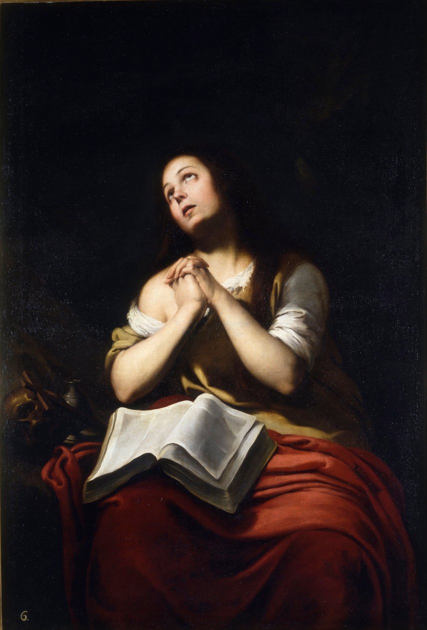 ""Marie Madeleine repentante"" (Kající Marie Magdalena) Obraz Bartolome Esteban Murillo (1617-1682) - vers 1650 - Olej na plátně Rozměr 20x15 cm Real Academia de Bellas Artes de San Fernando, Madrid od Bartolomé Esteban Murillo