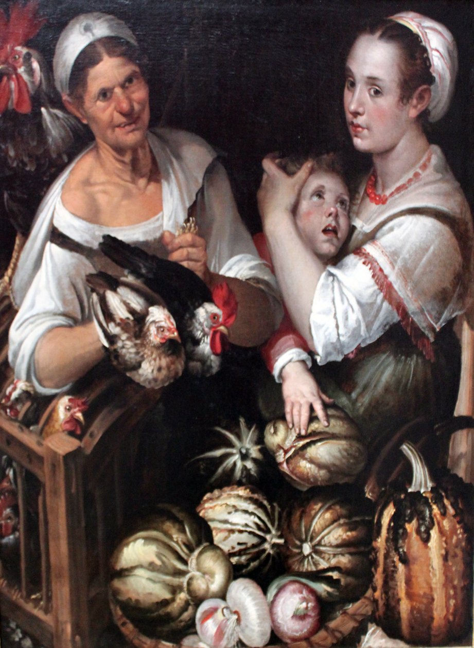 Dvě trhovkyně a chlapec s drůbeží a zeleninou od Bartolomeo Passarotti