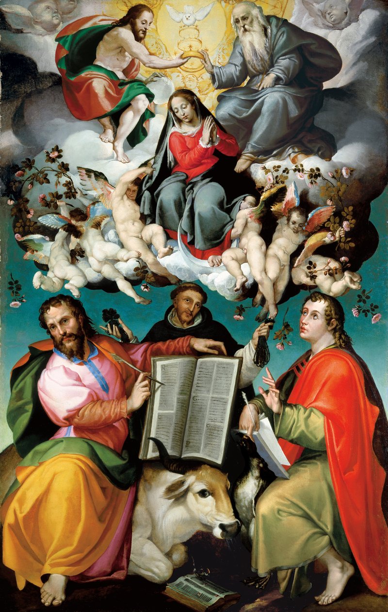 Korunovace Panny Marie se svatými Lukášem, Dominikem a Janem evangelistou od Bartolomeo Passarotti
