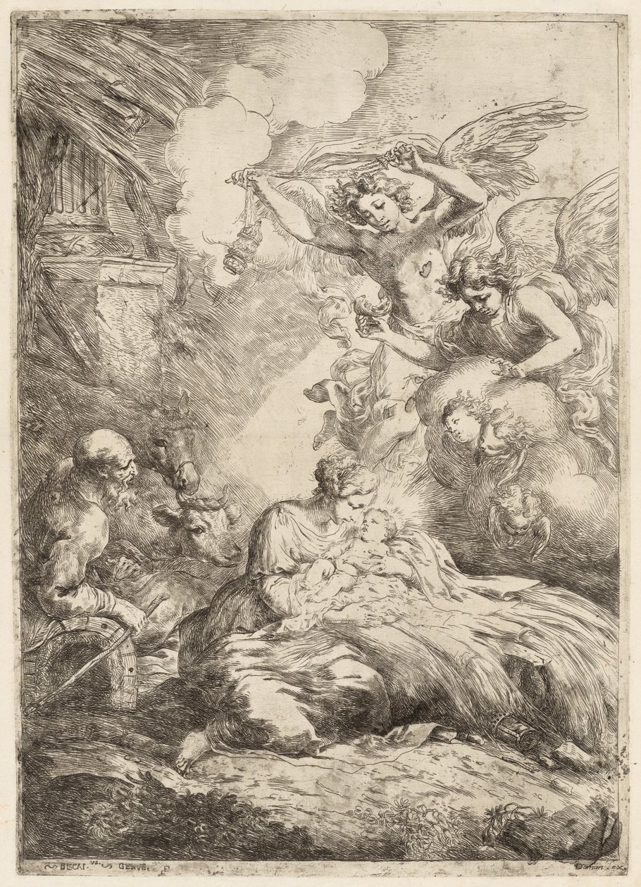 Svatá rodina zbožňovaná anděly Velký Narození Páně, c. 1655. od Bartolomeo Biscaino