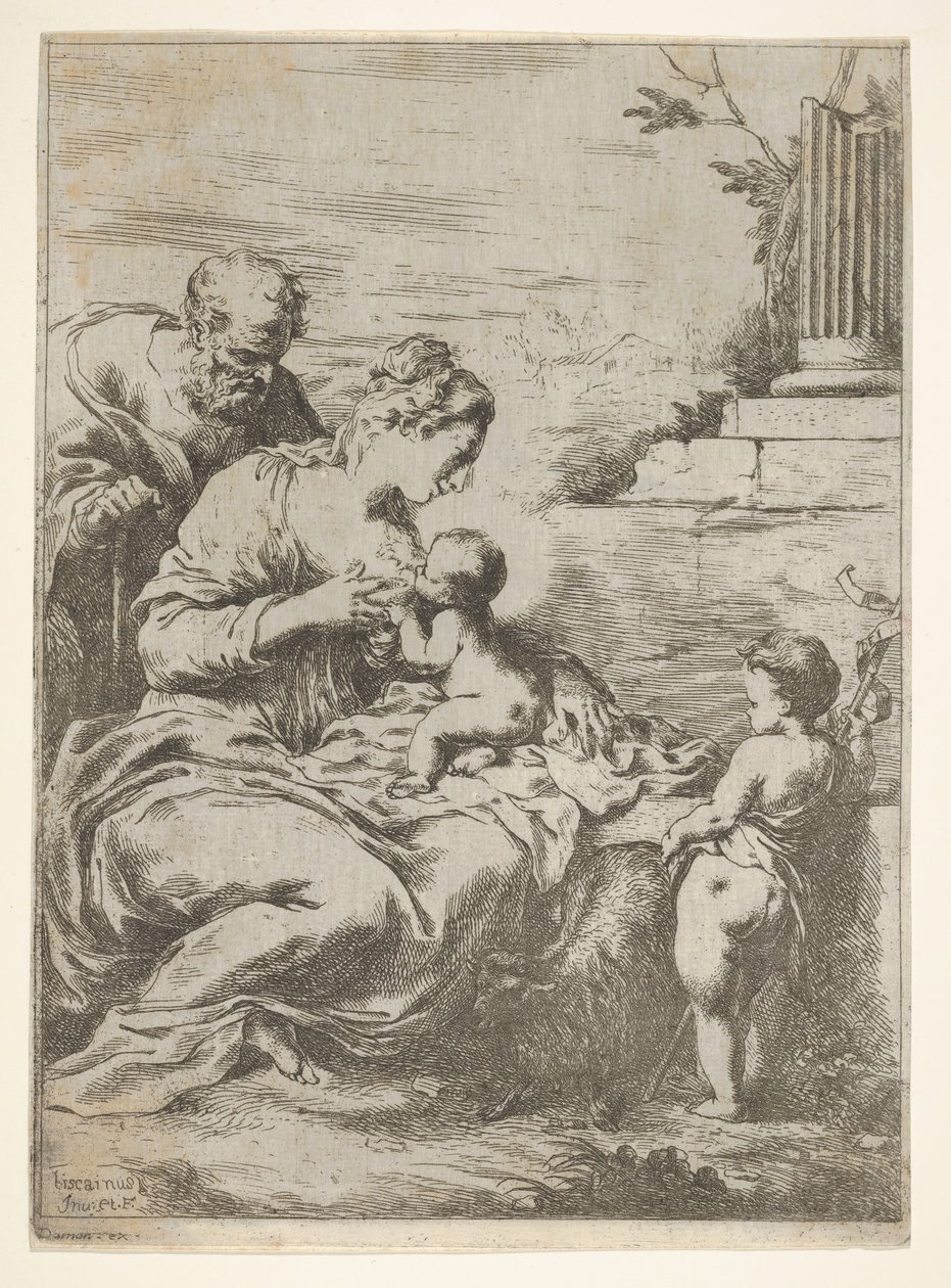 Svatá rodina s dítětem sv. Jana Křtitele vpravo, 1650-57. od Bartolomeo Biscaino