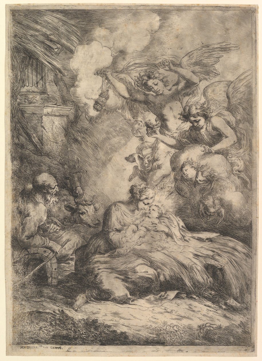 Narození Páně s anděly, 1650-57. od Bartolomeo Biscaino