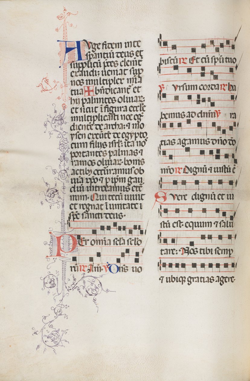 Missale: Fol. 111v, obsahuje nějakou hudbu jako součást liturgie Květné neděle, 1469. od Bartolomeo Caporali