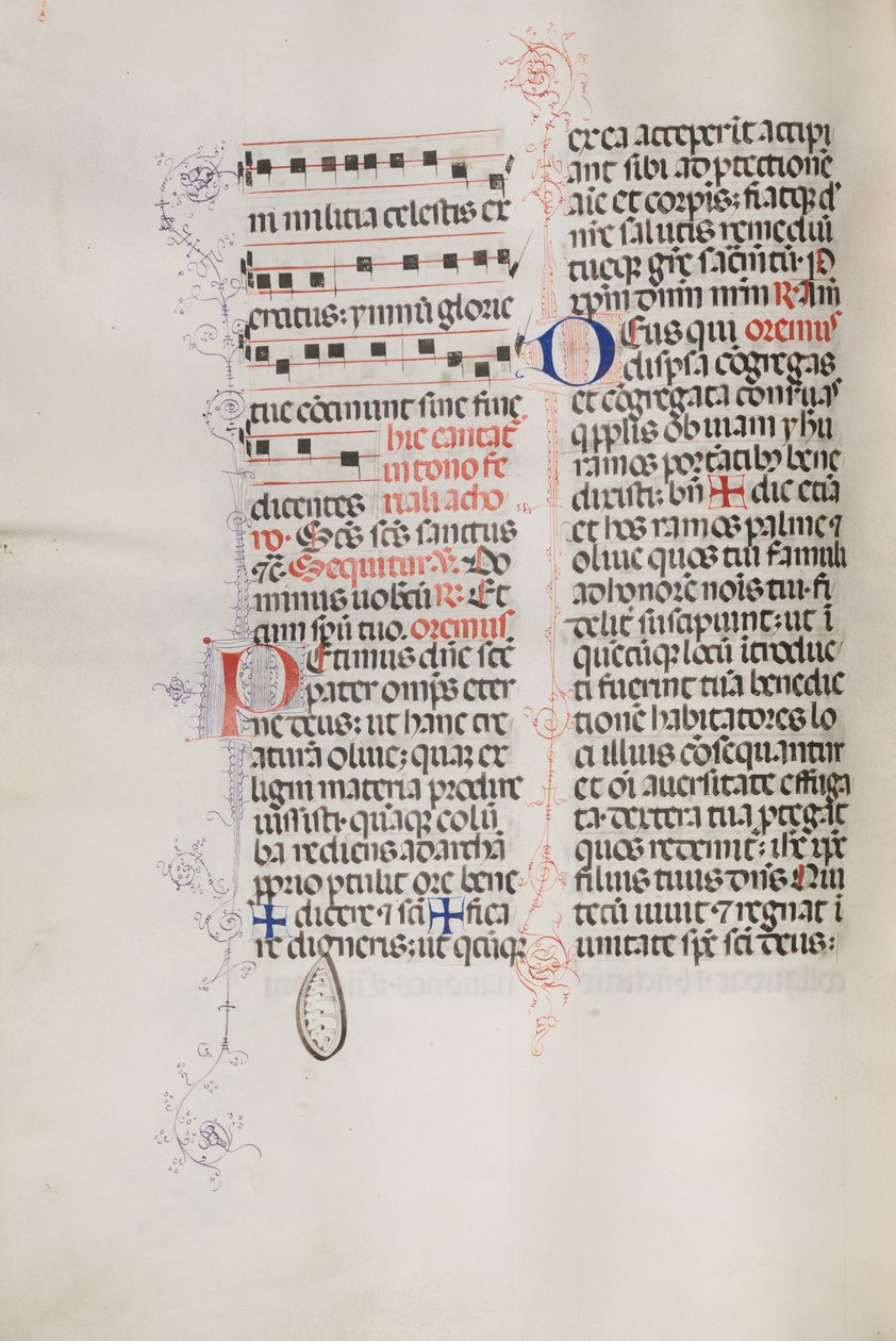 Missale: Fol. 112v: obsahuje nějakou hudbu jako součást liturgie Květné neděle, 1469. od Bartolomeo Caporali