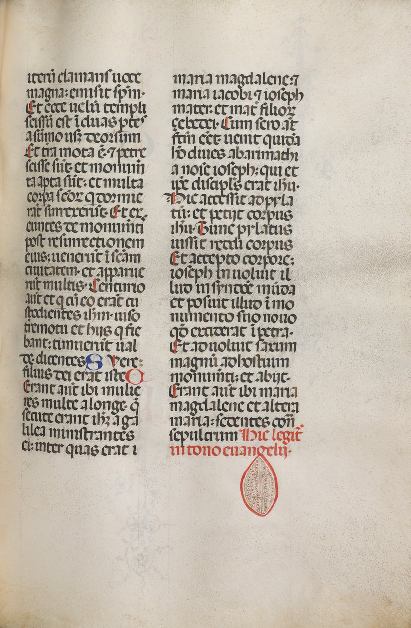 Missale: Fol. 122: obsahuje hudbu pro Hely Hely Lama atd. v rámci St. Mattion Passion, 1469. od Bartolomeo Caporali