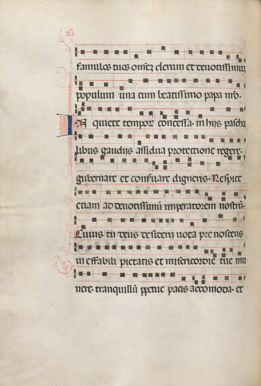 Missale: Fol. 157v: Hudba pro Exultet, 1469 od Bartolomeo Caporali