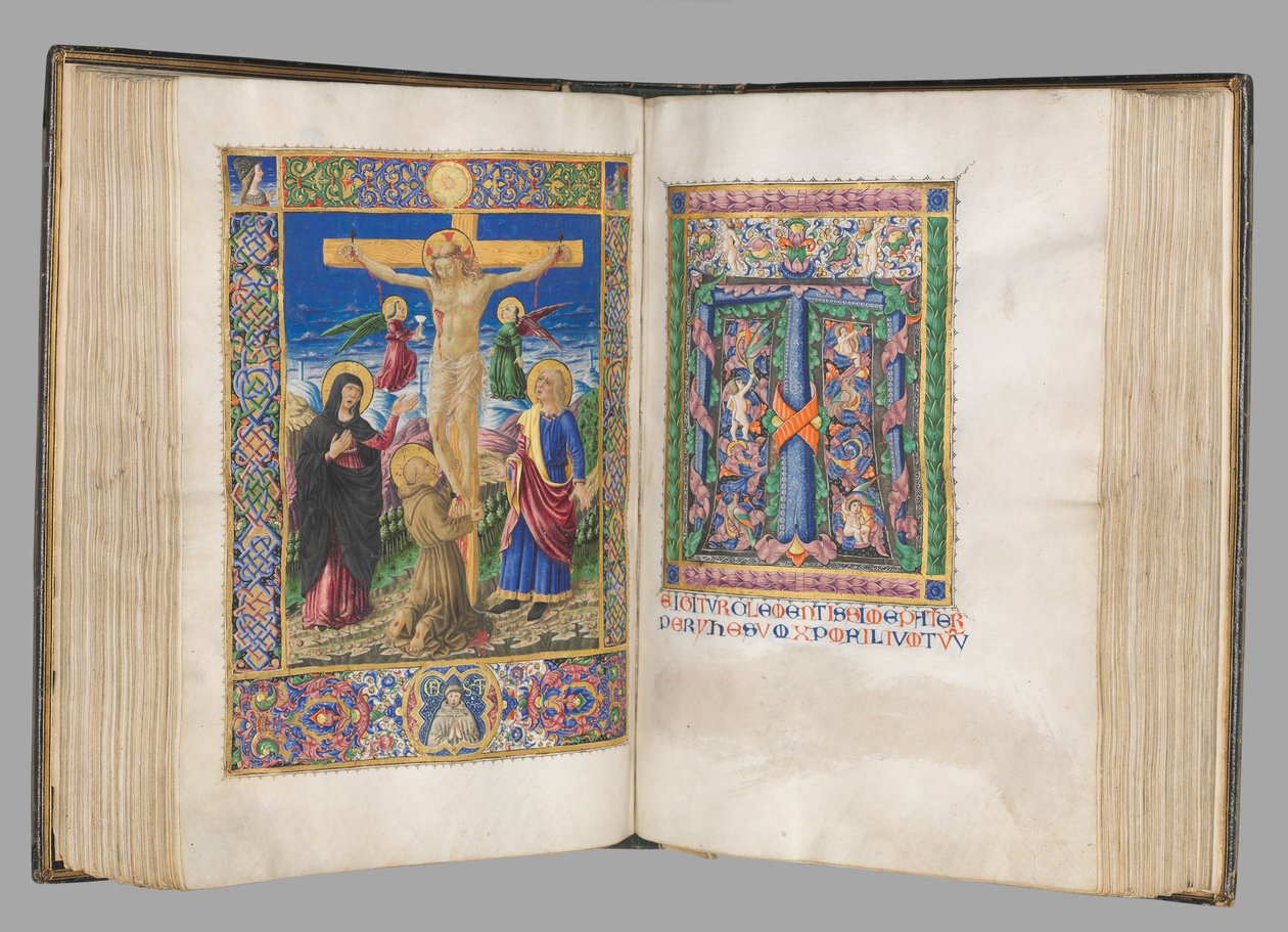 Missale: Fol. 185v: Ukřižování s okraji celá strana, 1469. od Bartolomeo Caporali