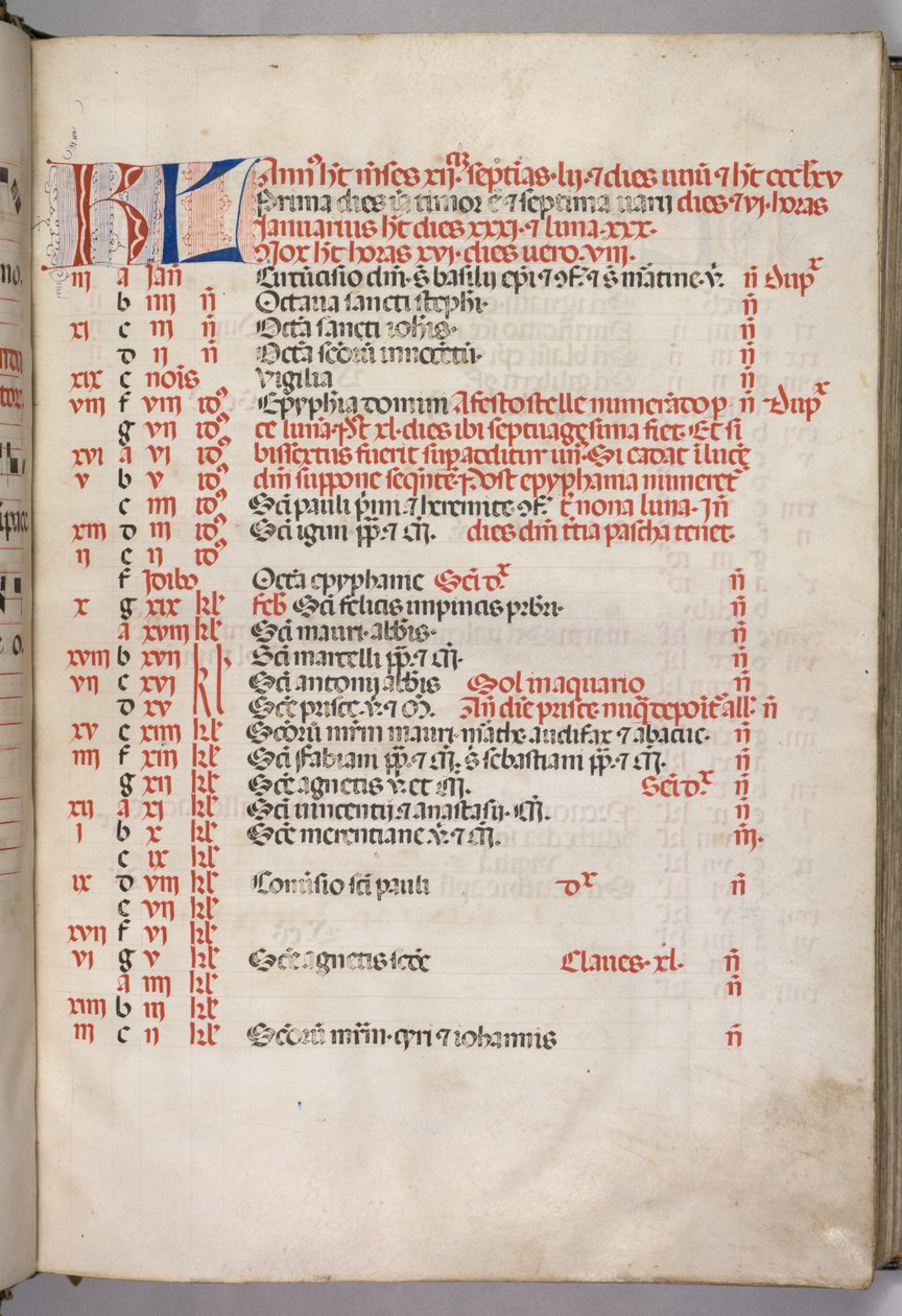 Missale: Fol. 3r: Stránka lednového kalendáře, 1469. od Bartolomeo Caporali