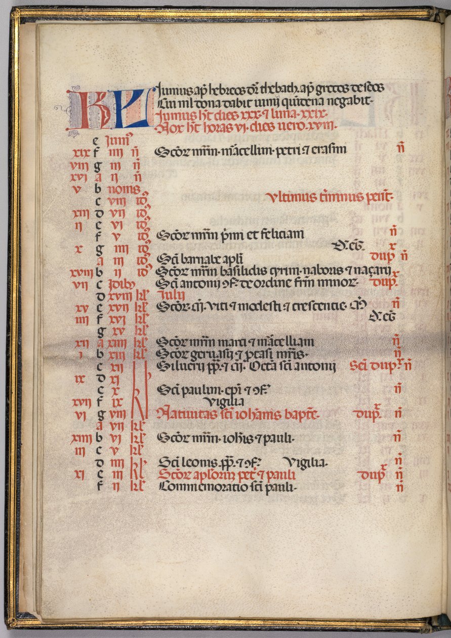 Missale: Fol. 5v: Stránka kalendáře června, 1469. od Bartolomeo Caporali