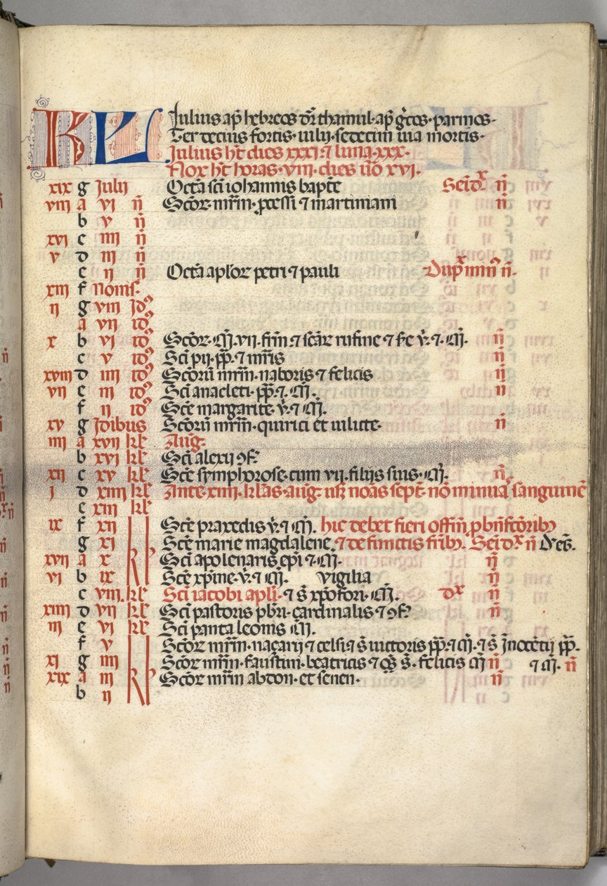 Missale: Fol. 6r: Stránka červencového kalendáře, 1469. od Bartolomeo Caporali