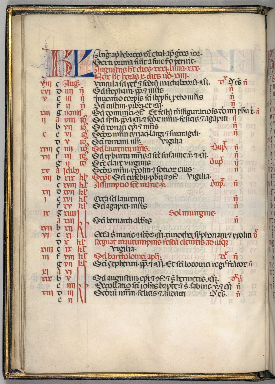 Missale: Fol. 6v: Stránka srpnového kalendáře, 1469. od Bartolomeo Caporali