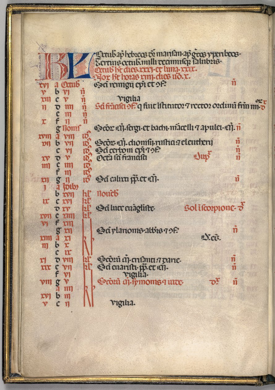 Missale: Fol. 7v: Stránka říjnového kalendáře, 1469. od Bartolomeo Caporali