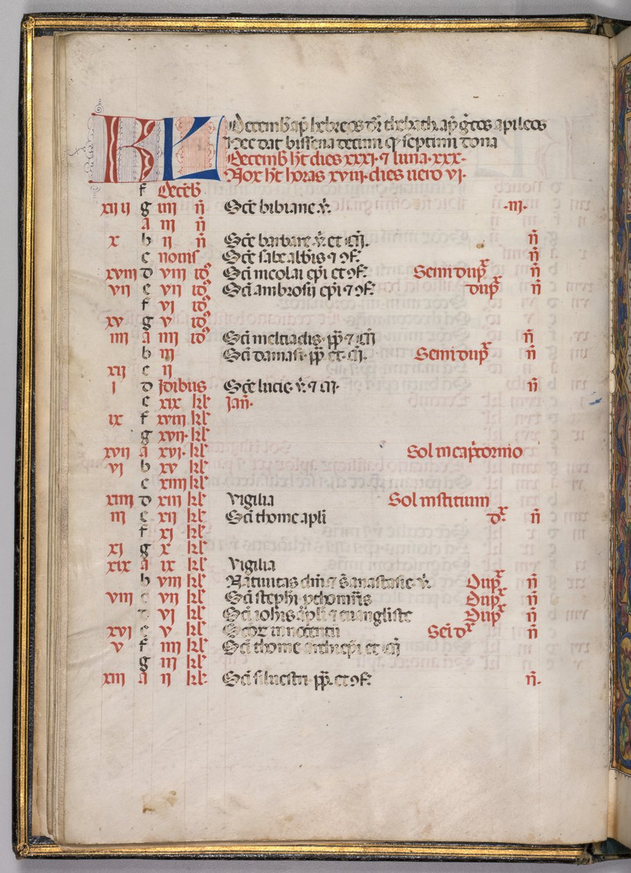 Missale: Fol. 8v: Stránka prosincového kalendáře, 1469. od Bartolomeo Caporali