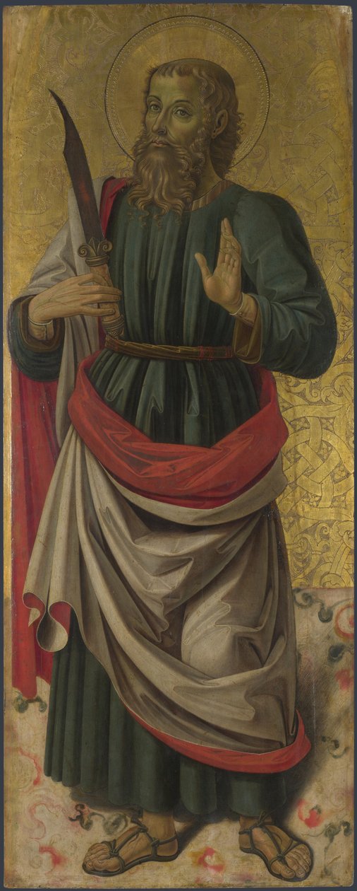 Svatý Bartoloměj z oltářního obrazu: Panna a dítě se svatými, asi 1475 od Bartolomeo Caporali