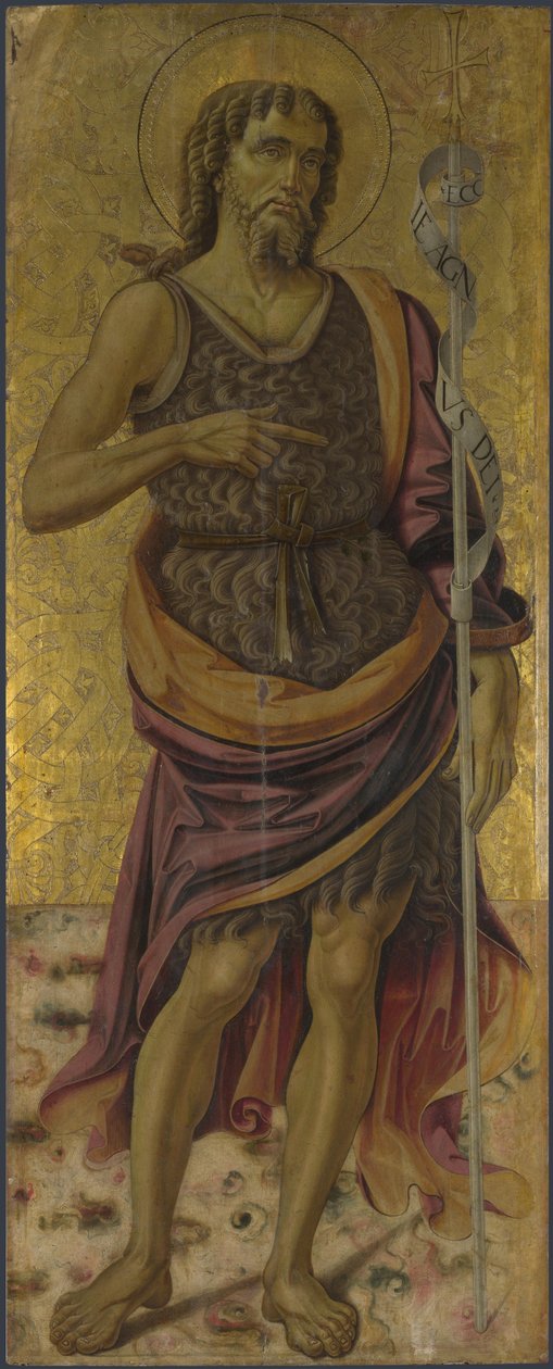 Svatý Jan Křtitel z oltářního obrazu: Panna a dítě se svatými, cca 1475 od Bartolomeo Caporali