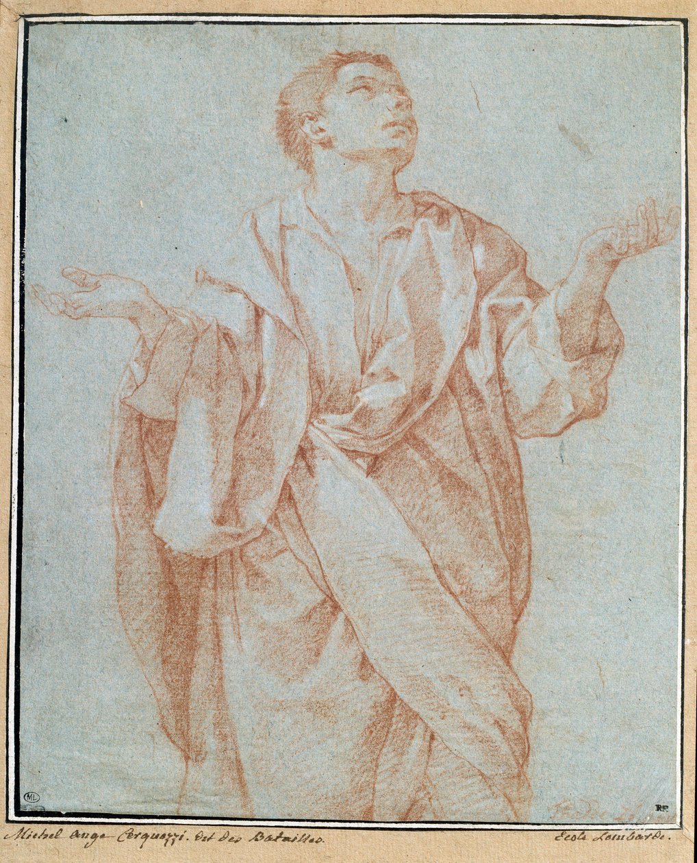 Muž zahalený, paže otevřené, oči zvednuté k nebi, hlava nakloněná Kresba a la sanguine od Bartolomea Cesiho (1556-1620) Rozm. 0,28 x 0,23 m Paříž. muzeum Louvre od Bartolomeo Cesi