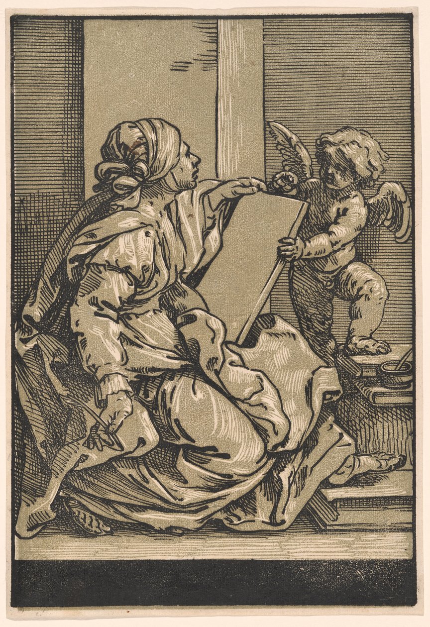 Sibyla držící tabulku s okřídleným puttem od Bartolomeo Coriolano