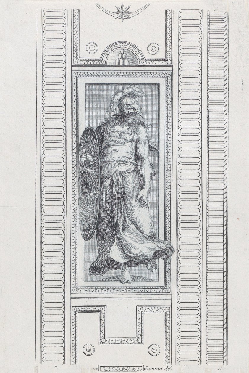Deska 15: mytologická postava s přilbou a štítem, 1756 od Bartolomeo Crivellari
