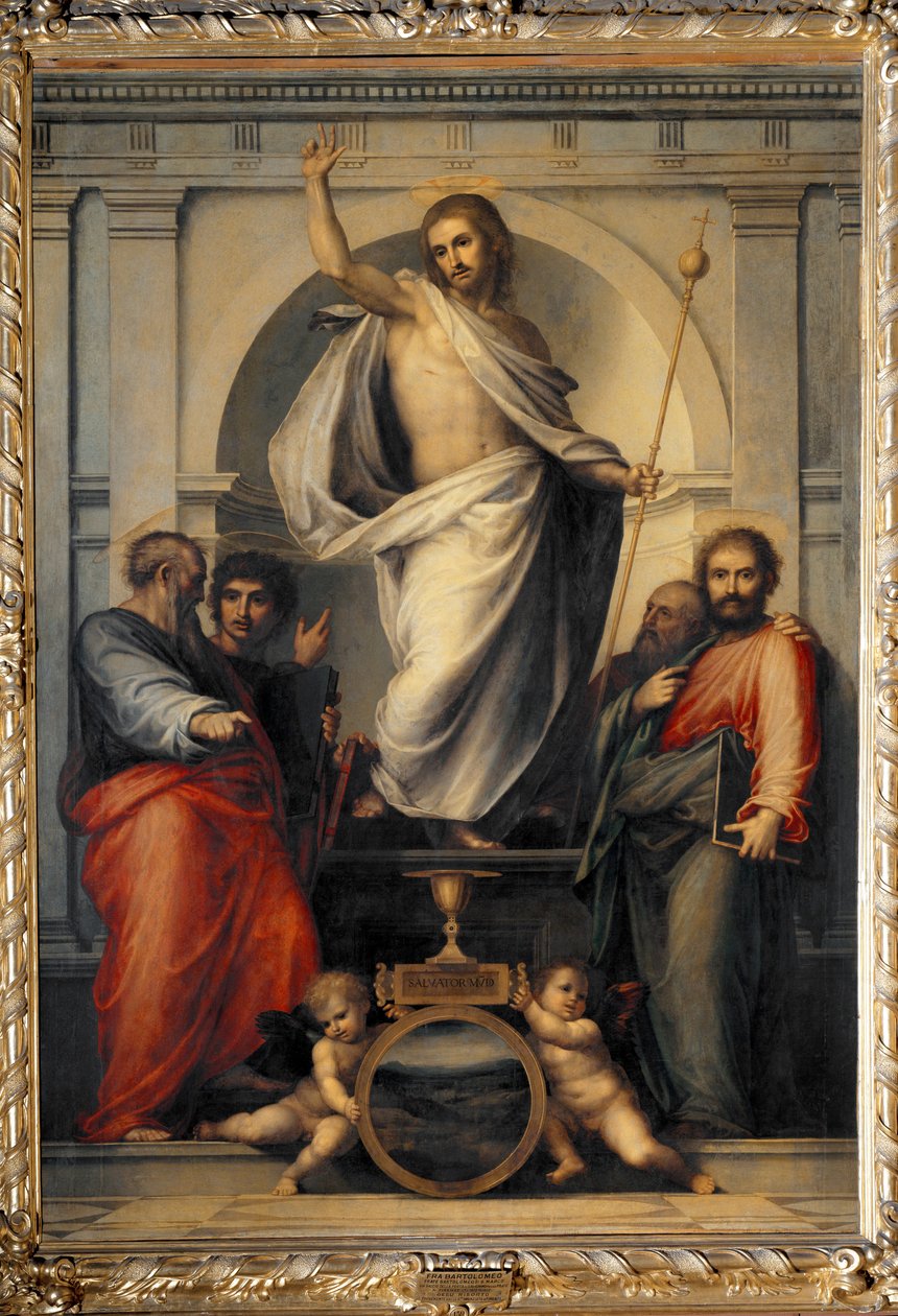 Kristus vstává mezi evangelisty (dřevomalba od Bartolomeo Fra