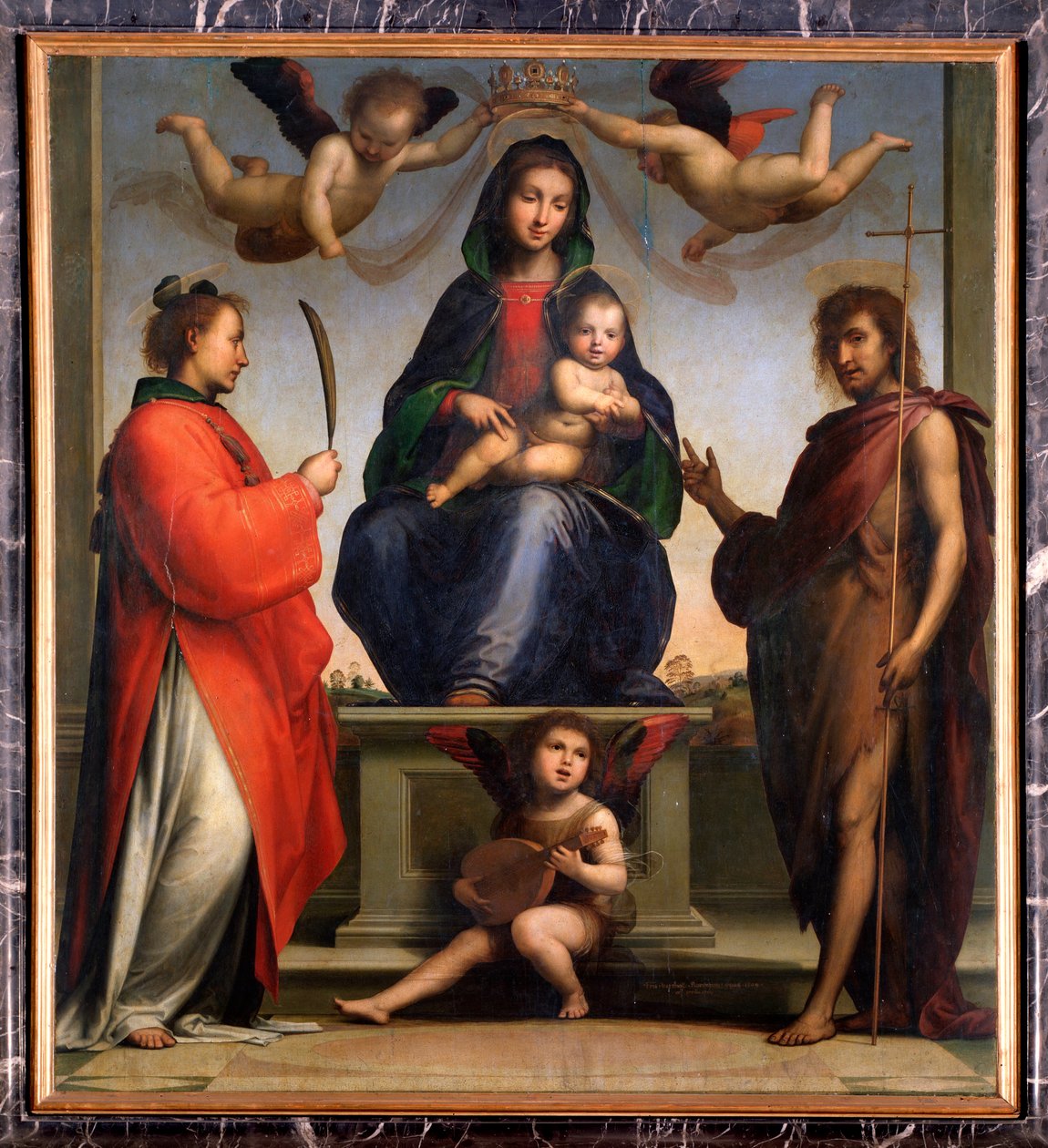 Panna a dítě se svatým Janem Křtitelem a svatým Štěpánem (tempera a olej na plátně od Bartolomeo Fra