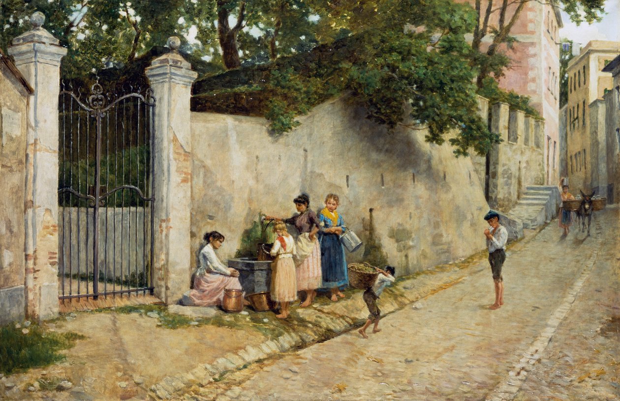 U fontány, Bartolomeo Giuliano (1825-1909), olej na plátně, 64,5x100 cm od Bartolomeo Giuliano