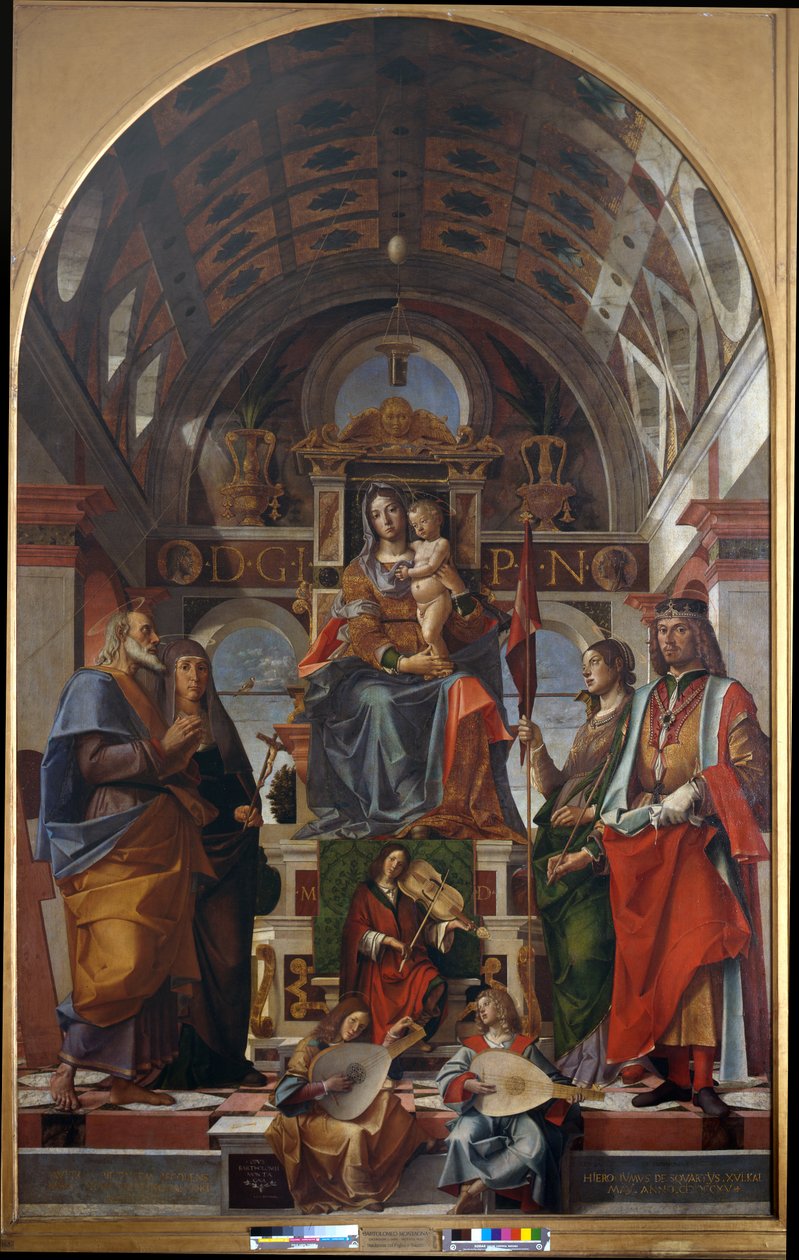 Madona a dítě se svatým Ondřejem, Monikou, Uršulou a Zikmundem od Bartolomeo Montagna