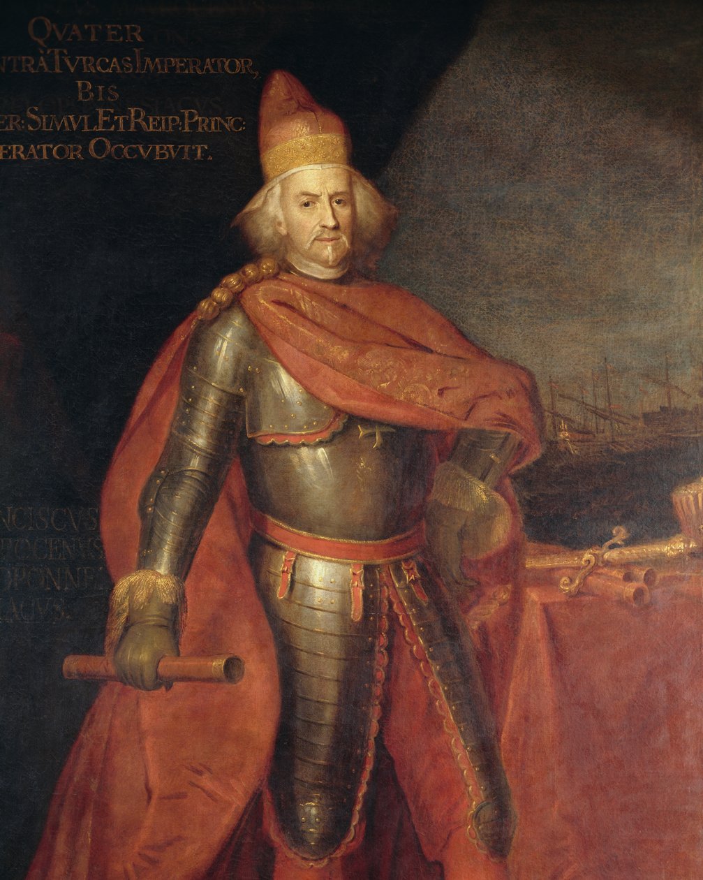Portrét dóžete Francesca Morosiniho (1619-1694), známého jako Peloponnesiacus, malba Bartolomea Nazzariho (1699-1758), Detail od Bartolomeo Nazzari