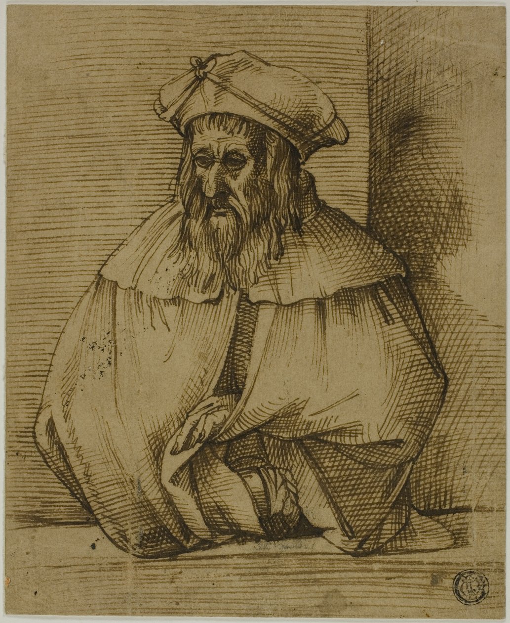 Půdorysný náčrt gentlemana v klobouku a plášti od Bartolomeo Passarotti