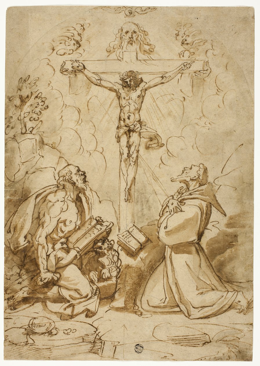 Svatí Jeroným a František z Assisi klanějící se Trojici od Bartolomeo Passarotti