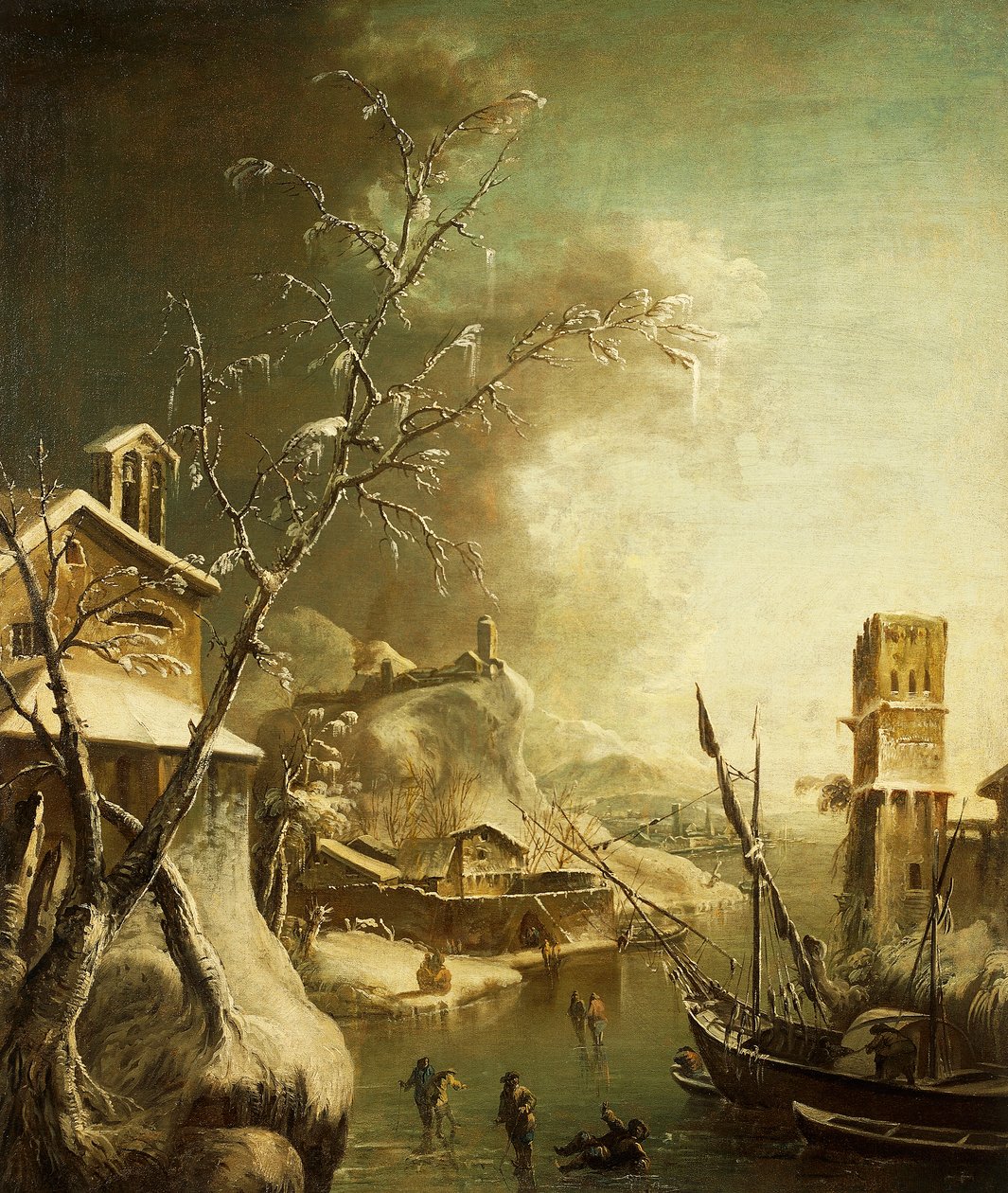 Zimní krajina, Bartolomeo Pedone (1665-1733), malba. od Bartolomeo Pedone