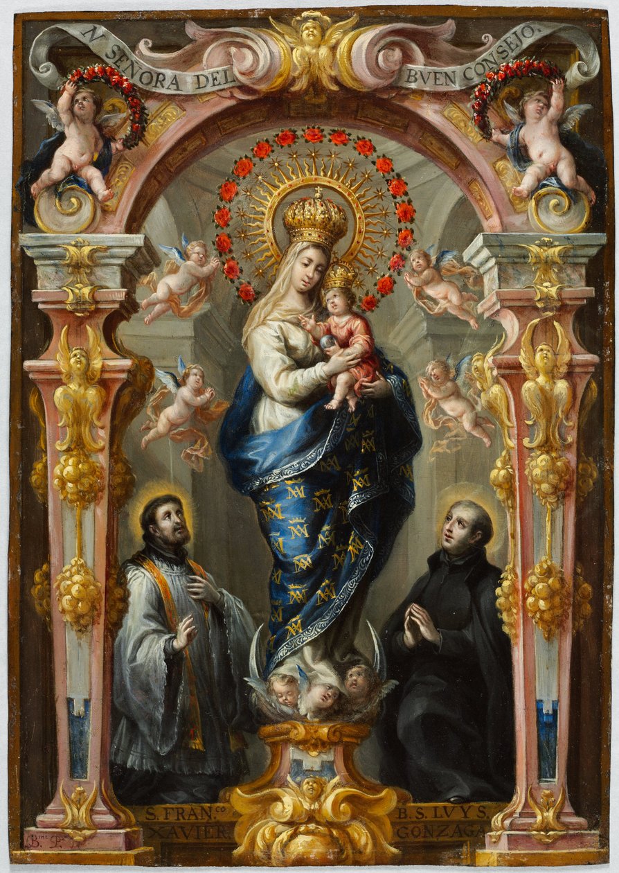 Panna Maria Dobré rady, asi 1680 (olej na mědi) od Bartolomeo Perez