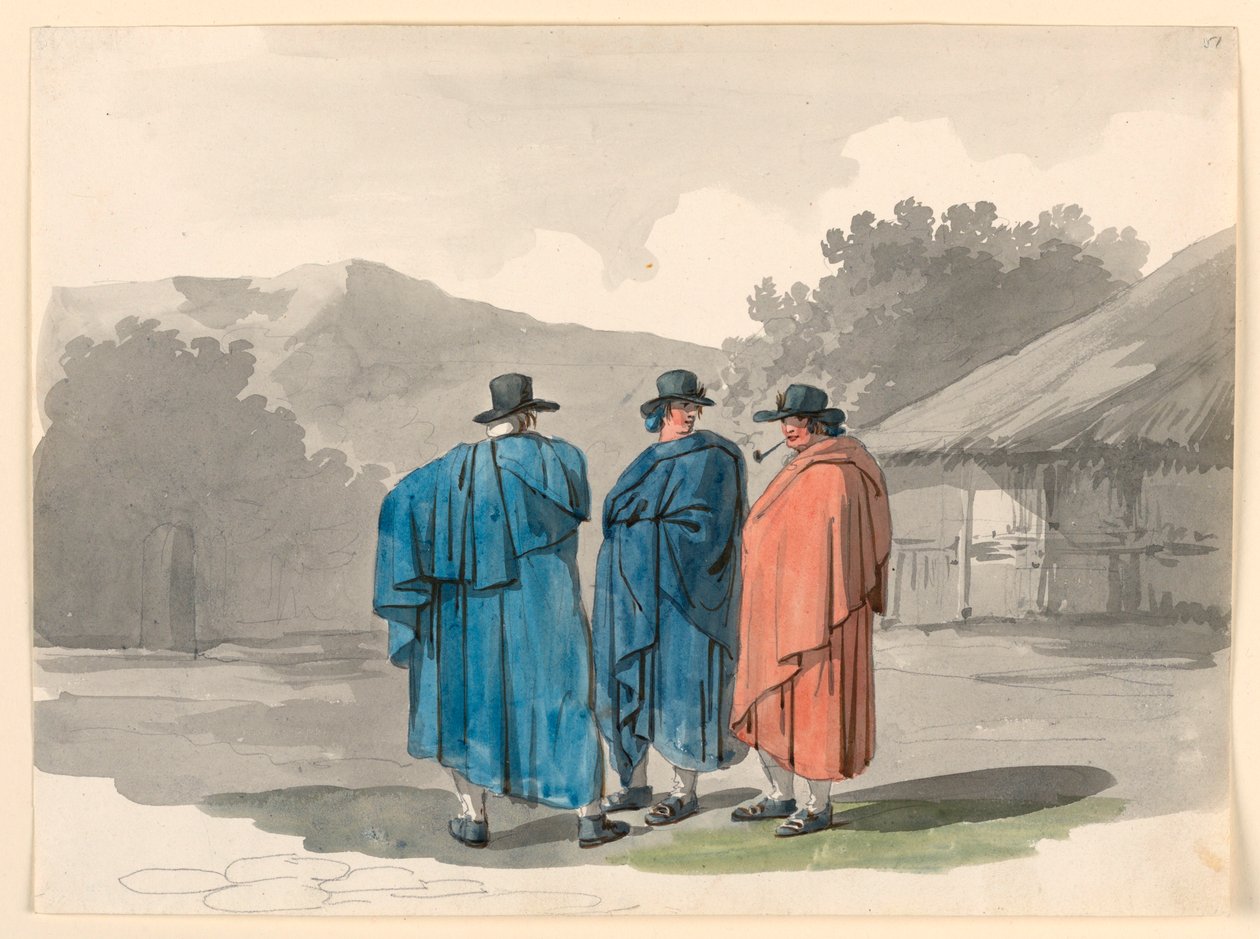Skupina tří rolníků ve vesnici od Bartolomeo Pinelli